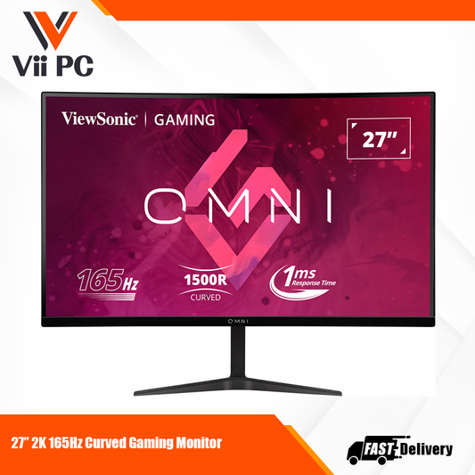 ViewSonic OMNI VX2718-2KPC-MHD 27" 1500R Curved, QHD 1440p, 1ms, 165Hz Gaming Monitor with Adaptive Sync, Eye Care, HDMI and Display Port