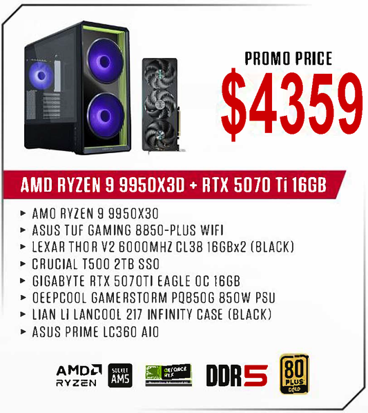 ViiPER Custom Gaming PC - AMD RYZEN 9 9950X3D + ASUS TUF GAMING B850-PLUS WIFI+ GIGABYTE RTX 5070 TI EAGLE OC 16GB