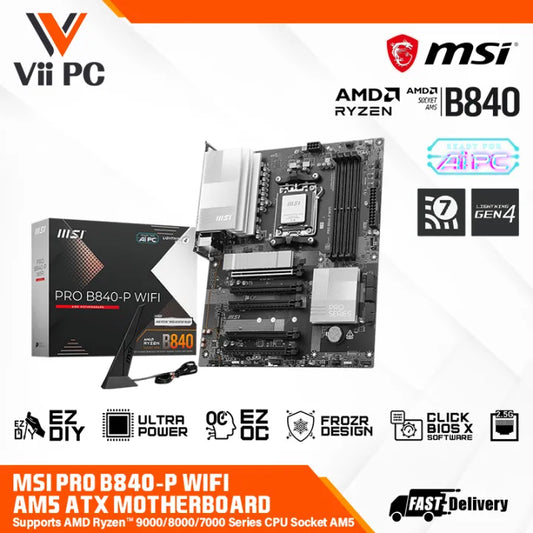 MSI PRO B840-P WIFI Supports AMD Ryzen™ 9000/ 8000/ 7000 Series Desktop Processors Socket AM5 ATX MOTHERBOARD