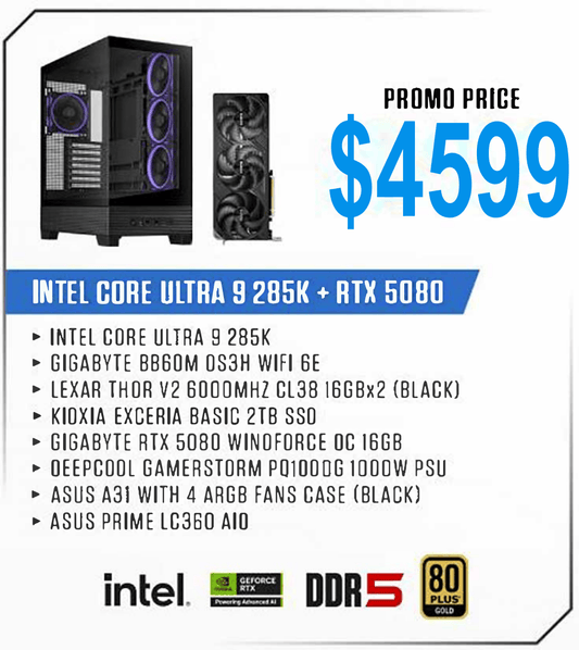 ViiPER Custom Gaming PC - INTEL CORE ULTRA 9 285K + GIGABYTE B860M DS3H WIFI 6E DDR5+ GIGABYTE RTX 5080 WINDFORCE OC 16GB