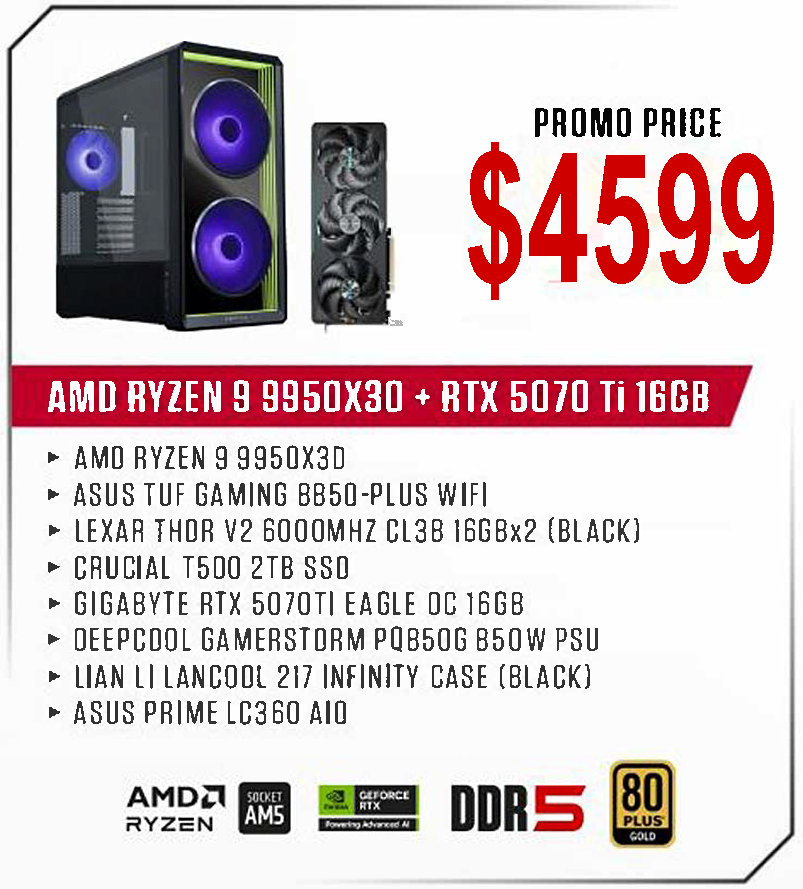ViiPER Custom Gaming PC - AMD RYZEN 9 9950X3D + ASUS TUF GAMING B850-PLUS WIFI+ GIGABYTE RTX 5070 Ti EAGLE OC 16GB
