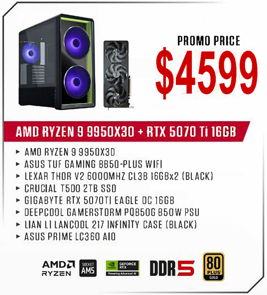 ViiPER Custom Gaming PC - AMD RYZEN 9 9950X3D + ASUS TUF GAMING B850-PLUS WIFI+ GIGABYTE RTX 5070 Ti EAGLE OC 16GB