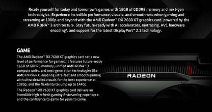 SAPPHIRE PULSE AMD Radeon™ RX 7600 XT 16GB GDDR6 PCI-Express 4.0 x8 Gaming Graphics Cards