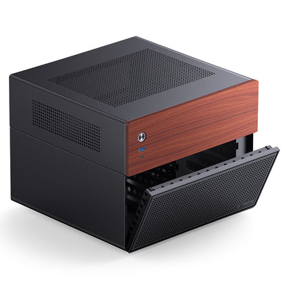 JONSBO N4 ITX/M-ATX BLACK Walnut Wood NAS MINI Chassis Case - MATX MB support, 2.5"SSD*2/3.5"HDD*6(4 hot-swap,2 non hot-swap), 8-Drive Bay, USB 3.2 Gen2 Type-C, 1x120mm Fan built-in