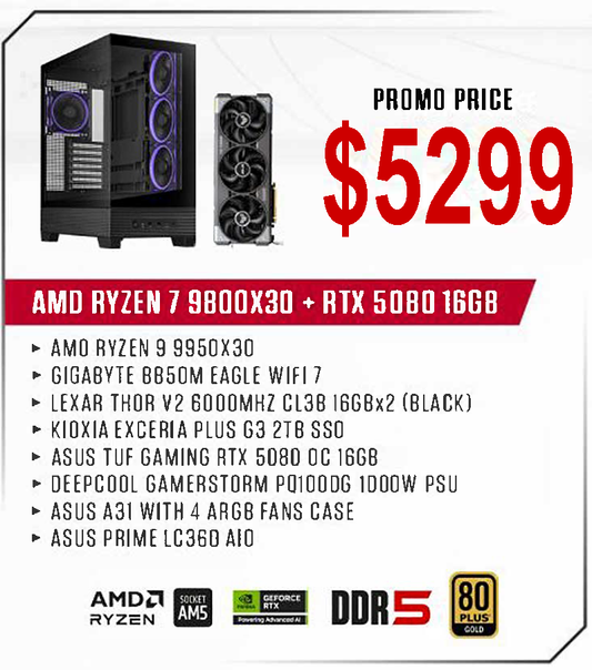ViiPER Custom Gaming PC - AMD RYZEN 7 9800X3D + GIGABYTE B850M EAGLE WIFI 7 + ASUS TUF GAMING RTX 5080 OC 16GB