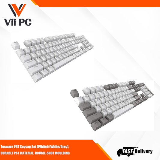 TECWARE PBT Keycap Set (White)/(White/Grey), DURABLE PBT MATERIAL, DOUBLE-SHOT MOULDING