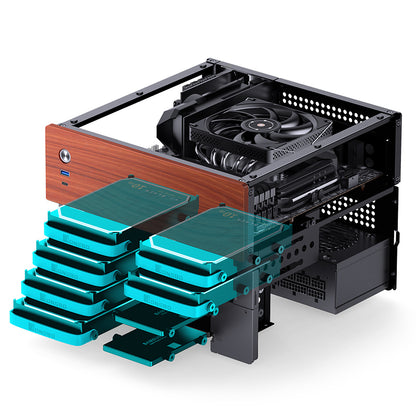 JONSBO N4 ITX/M-ATX BLACK Walnut Wood NAS MINI Chassis Case - MATX MB support, 2.5"SSD*2/3.5"HDD*6(4 hot-swap,2 non hot-swap), 8-Drive Bay, USB 3.2 Gen2 Type-C, 1x120mm Fan built-in