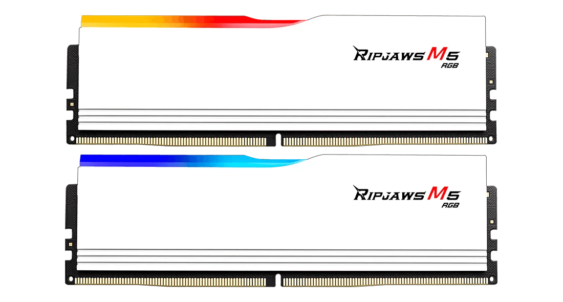 G.SKILL RIPJAWS M5 RGB: 32GB/64GB DDR5-6000/6400/6800 MT/s - Intel XMP 3.0 Ready, Dual Channel Kit (BLACK/WHITE)