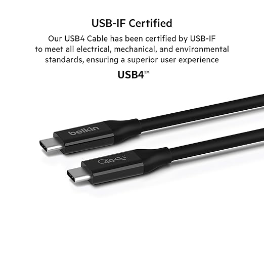 Belkin CONNECT Thunderbolt 4 Cable 1.0m (Black) - 100W, 40Gbps, USB4 Compliant