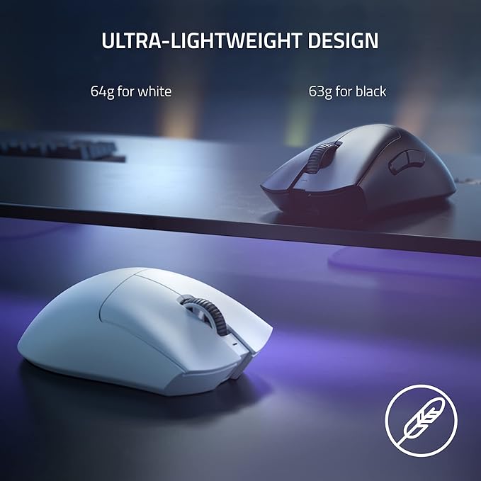 Razer DeathAdder V3 Pro - Ultra-lightweight Ergonomic Wireless Esports Gaming Mouse for Pro Esports - Classic Base/1000Hz (Black/White)