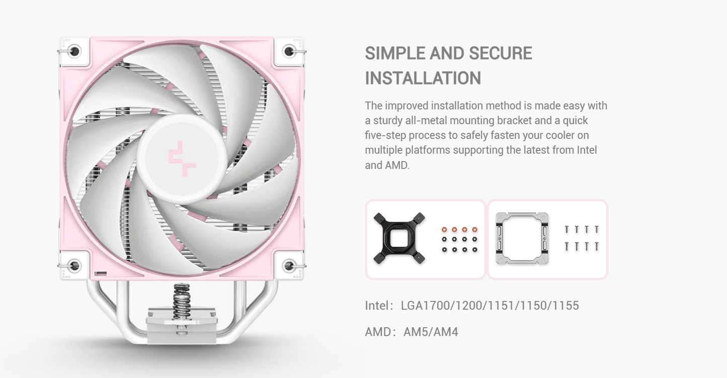 DeepCool AK400 PINK LIMITED CPU Cooler - 4 x 6mm Heatpipe Tower Cooler, Fluid Dynamic Bearing Fan, 220W TDP