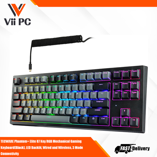 TECWARE Phantom+ Elite 87 Key RGB Mechanical Gaming Keyboard(Black), LED Backlit, Wired and Wireless, 3 Mode Connectivity