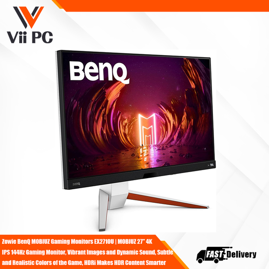 BenQ MOBIUZ Gaming Monitors EX2710U | MOBIUZ 27" 4K IPS 144Hz Gaming Monitor, Vibrant Images and Dynamic Sound, Subtle and Realistic Colors of the Game, HDRi Makes HDR Content Smarter, Fast Response and No Tearing, Adjusting Light Intensity