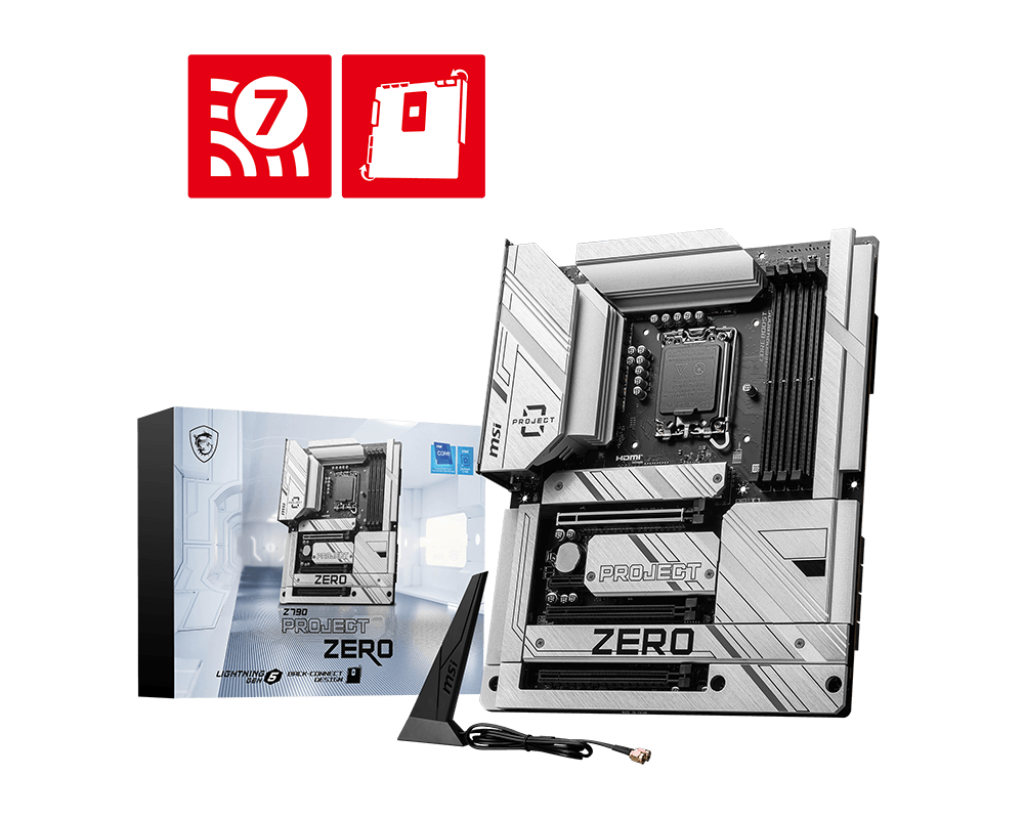 MSI Z790 PROJECT ZERO LGA1700 Socket/Wi-Fi 7/PCIe 5.0/DDR5 Support/4x M.2/6x SATA 6G/2.5Gbps LAN/Windows 10&11 ATX Motherboard