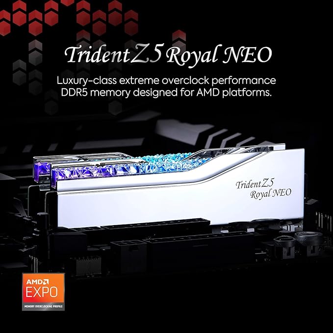 G.SKILL Trident Z5 Royal NEO RGB Series (SILVER): 32GB/48GB/64GB/96GB DDR5-6000/6400/7200/8000 MT/s - AMD EXPO Profile Ready
