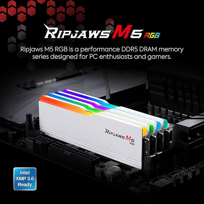 G.SKILL RIPJAWS M5 Series (Intel XMP 3.0) DDR5 RAM 32GB (2x16GB) 5600MT/s CL30-36-36-89 / 1.25V / Desktop Computer Memory UDIMM - Matte Black/White (F5-5600J3036D16GX2-RM5RK)
