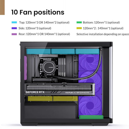 JONSBO D300 Large Micro-ATX BLACK/WHITE TOWER CASING - One-piece Glass Panel AO270 Deg View , MATX Back Plug-in BTF MB, Support 360 AIO, Support 40-series GPU, No Fans Included