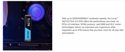 Lexar NQ710 M.2 2280 PCIe Gen4x4 NVMe 1.4 SSD (1TB / 2TB) - Up to 5000MB/s READ, Up to 3300MB/s WRITE