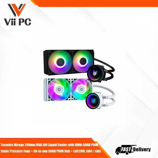 Tecware Mirage 240mm RGB AIO Liquid Cooler with OMNI ARGB PWM Static Pressure Fans + All-in-one ARGB PWM Hub + LGA1700, AM4 / AM5