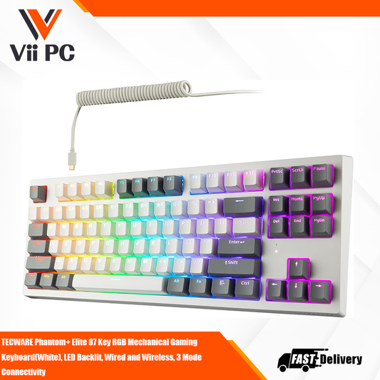 TECWARE Phantom+ Elite 87 Key RGB Mechanical Gaming  Keyboard (White), LED Backlit, Wired and Wireless, 3 Mode  Connectivity