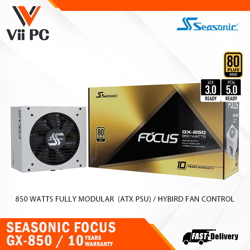 Seasonic FOCUS GX 750 850 1000 (750W/850W/1000W) WHITE EDITION ATX 3.0 Plus® GOLD Certified/Fully Modular/Hybird Silent Fan/140mm Depth/PCI-E GEN 5.0 (10 Years Warranty)