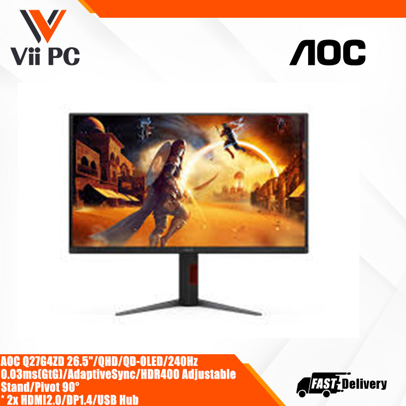 AOC Q27G4ZD * 26.5"/QHD/QD-OLED/240Hz * 0.03ms(GtG)/AdaptiveSync/HDR400 * Adjustable Stand/Pivot 90° * 2x HDMI2.0/DP1.4/USB Hub gaming monitor