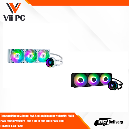 Tecware Mirage 360mm RGB AIO Liquid Cooler with OMNI ARGB PWM Static Pressure Fans + All-in-one ARGB PWM Hub + LGA1700, AM4 / AM5