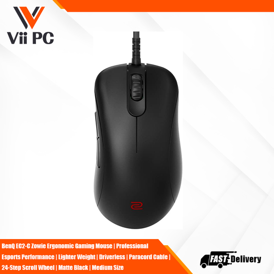 BenQ EC2-C Zowie Ergonomic Gaming Mouse | Professional Esports Performance | Lighter Weight | Driverless | Paracord Cable | 24-Step Scroll Wheel | Matte Black | Medium Size