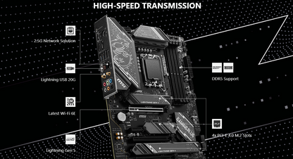MSI Z790 GAMING PLUS WIFI 6E DDR5 PCIe 5.0, Lightning Gen 4 x4 M.2 with M.2 Shield Frozr LGA 1700 ATX Motherboard