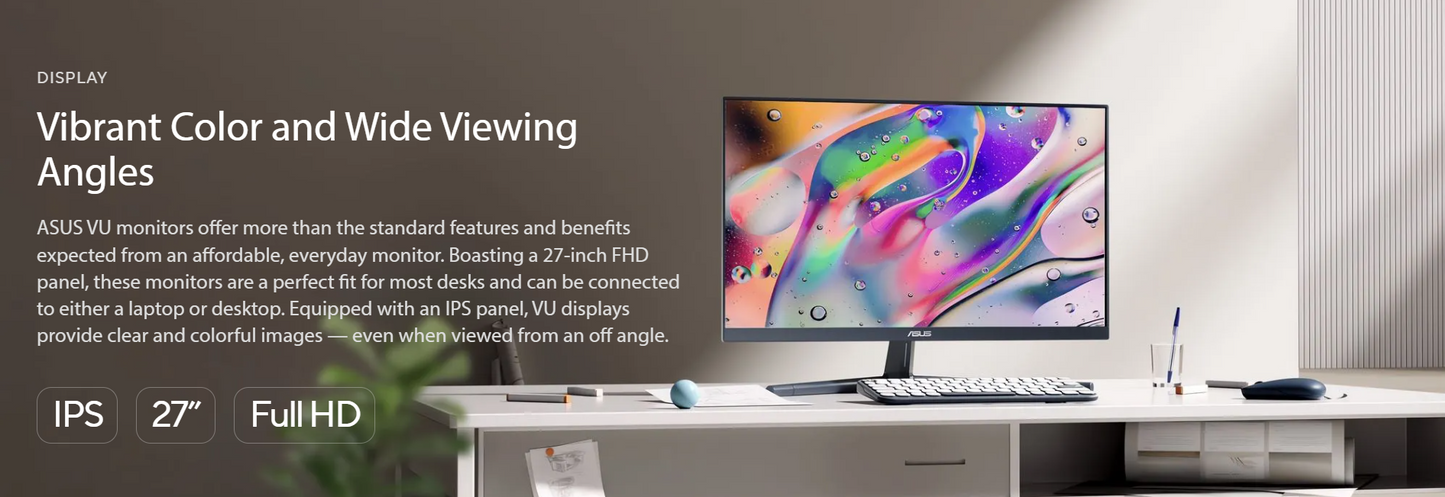 ASUS 27" VU279CFE-M Eye Care FHD(1920x1080), IPS, 100 Hz, IPS, Adaptive-Sync, USB Type-C port with 15W PD Gaming Monitor