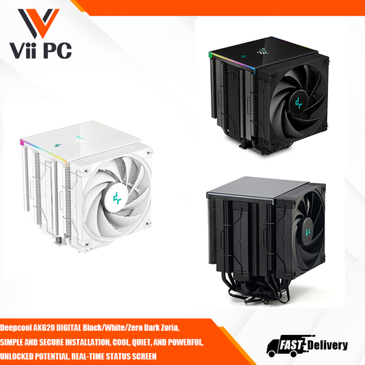 Deepcool AK620 DIGITAL Black/White/Zero Dark Zoria, SIMPLE AND SECURE INSTALLATION, COOL, QUIET, AND POWERFUL, UNLOCKED POTENTIAL, REAL-TIME STATUS SCREEN