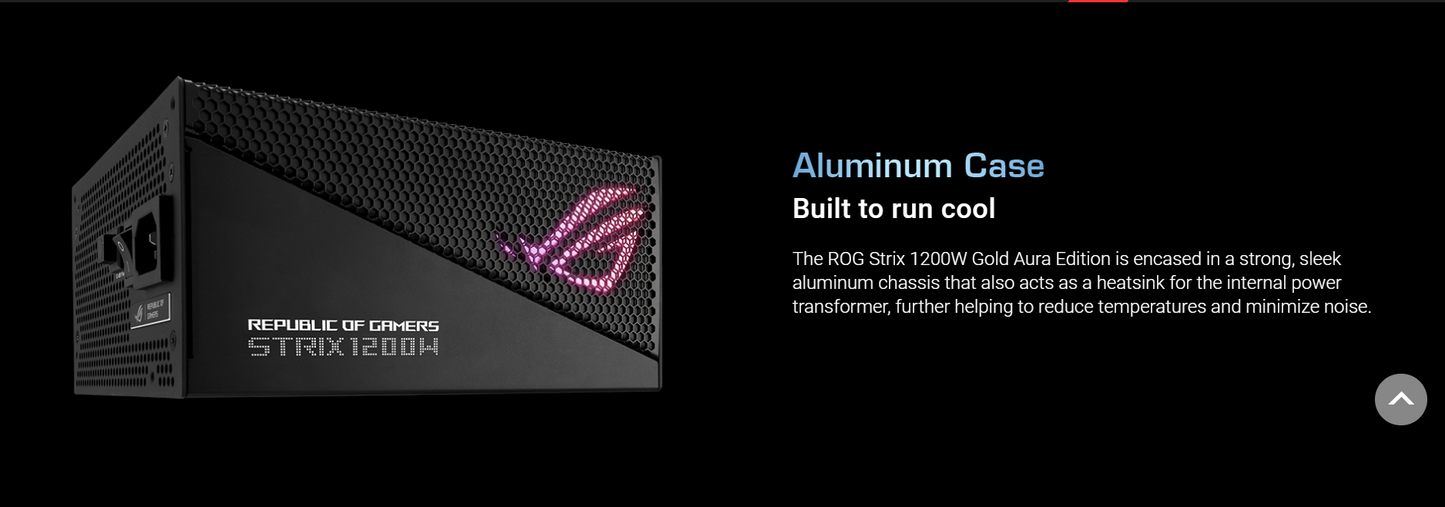 ASUS ROG Strix 1200W Gold Aura Edition Fully Modular Power Supply 80 Plus® Gold Certified - ATX 3.0, Cybenetics Lambda A+ Certification ,PCIe Gen 5.0 Ready, Axial-tech Fan, Aura Sync (10 Year Warranty)