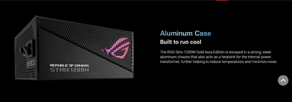 ASUS ROG Strix 1200W Gold Aura Edition Fully Modular Power Supply 80 Plus® Gold Certified - ATX 3.0, Cybenetics Lambda A+ Certification ,PCIe Gen 5.0 Ready, Axial-tech Fan, Aura Sync (10 Year Warranty)