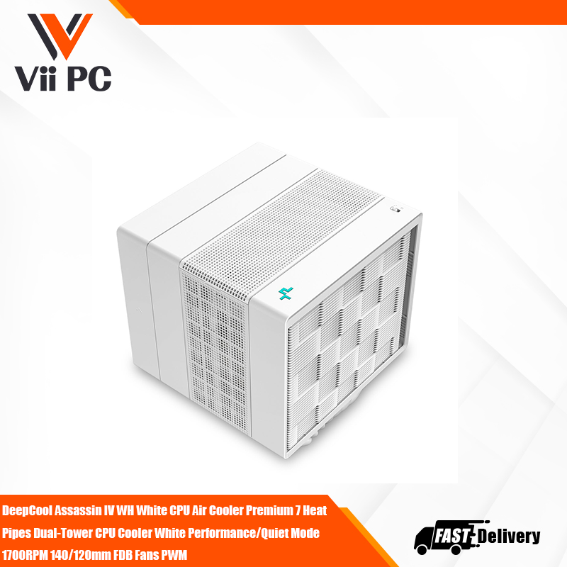 DeepCool Assassin IV WH White CPU Air Cooler Premium 7 Heat Pipes Dual-Tower CPU Cooler White Performance/Quiet Mode 1700RPM 140/120mm FDB Fans PWM 100% Clearance for LGA 1700/1200/115X/20XX AM5/AM4