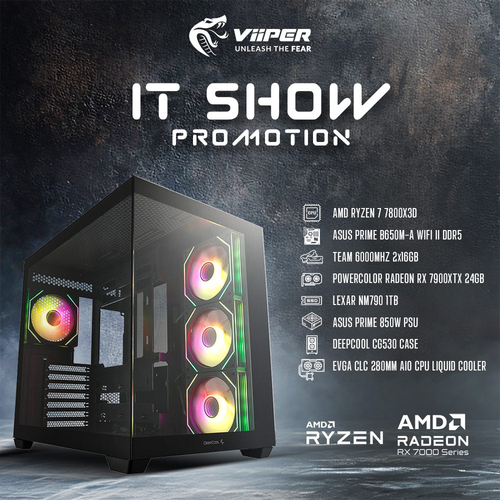 [IT SHOW 2025 Promotion] ViiPER Gaming PC - AMD Ryzen 7 7800X3D, ASUS PRIME B650M-A WIFI II DDR5, POWERCOLOR RADEON RX 7900XTX 24GB