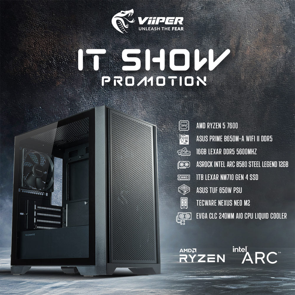 [IT SHOW 2025 Promotion] ViiPER Gaming PC - AMD Ryzen 5 7600, ASUS PRIME B650M-A WIFI II DDR5, ASRock Intel Arc B580 Steel Legend 12GB