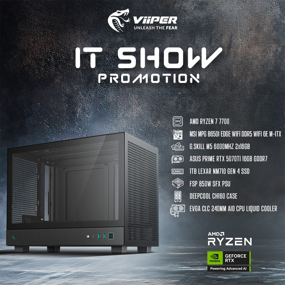 [IT SHOW 2025 Promotion] ViiPER Gaming PC - AMD Ryzen 7 7700, MSI MPG B650I EDGE WIFI DDR5 WiFi 6E M-ITX, ASUS PRIME RTX 5070 Ti 16GB GDDR7