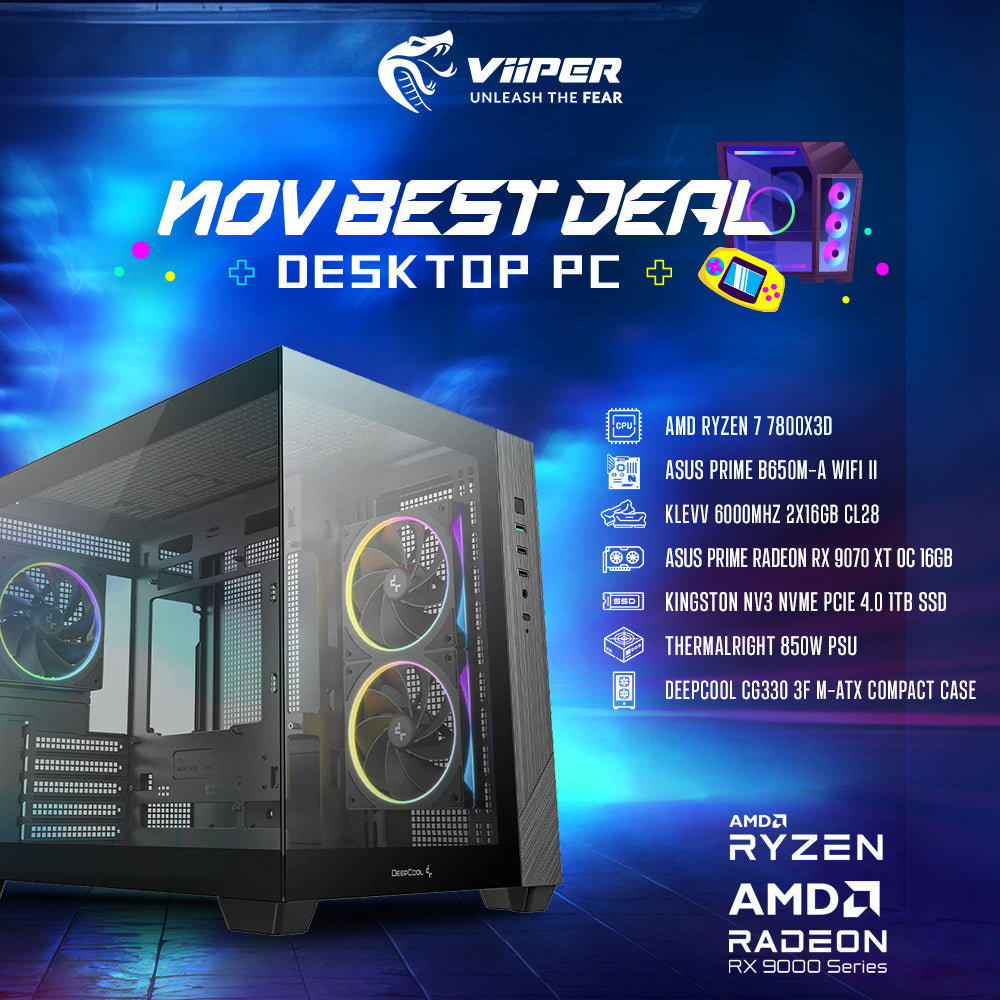 ViiPER Gaming PC - AMD Ryzen 7 7800X3D, ASUS PRIME B650M-A WIFI II, PRIME Radeon RX 9700 XT OC 16GB (Powered By ASUS)