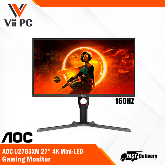 AOC U27G3XM 27" FAST IPS UHD QD-Mini LED Gaming Monitor - 160Hz, 1ms GTG, Vesa Certified DisplayHDR 1000, G-Sync Compatible, AMD FreeSync Premium