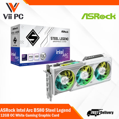 ASRock Intel Arc B580 Steel Legend 12GB OC White Triple RGB Fan Gaming Graphic Card