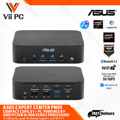 ASUS ExpertCenter PN55 Compact Copilot+ PC powered by AMD Ryzen™ AI 400 Series Processors - Full System (3-Year Warranty by ASUS)