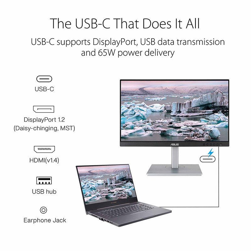 ASUS ProArt Display PA247CV Professional Monitor - 23.8" IPS, FHD (1920x1080), 100% sRGB, 100% Rec. 709, Color Accuracy ΔE<2, Calman Verified, USB-C, DisplayPort Daisy-chaining, ProArt Preset, ProArt Palette