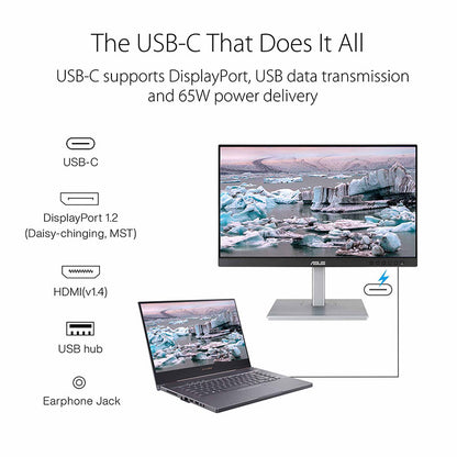 ASUS ProArt Display PA247CV Professional Monitor - 23.8" IPS, FHD (1920x1080), 100% sRGB, 100% Rec. 709, Color Accuracy ΔE<2, Calman Verified, USB-C, DisplayPort Daisy-chaining, ProArt Preset, ProArt Palette