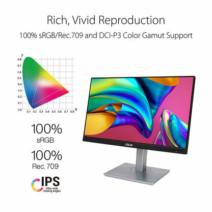 ASUS ProArt Display PA247CV Professional Monitor - 23.8" IPS, FHD (1920x1080), 100% sRGB, 100% Rec. 709, Color Accuracy ΔE<2, Calman Verified, USB-C, DisplayPort Daisy-chaining, ProArt Preset, ProArt Palette