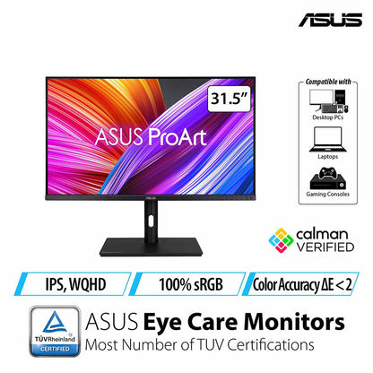 ASUS ProArt Display PA328QV Professional Monitor - 32" QHD (2560x1440), 100% sRGB, 100% Rec.709, Color Accuracy ΔE<2, Calman Verified