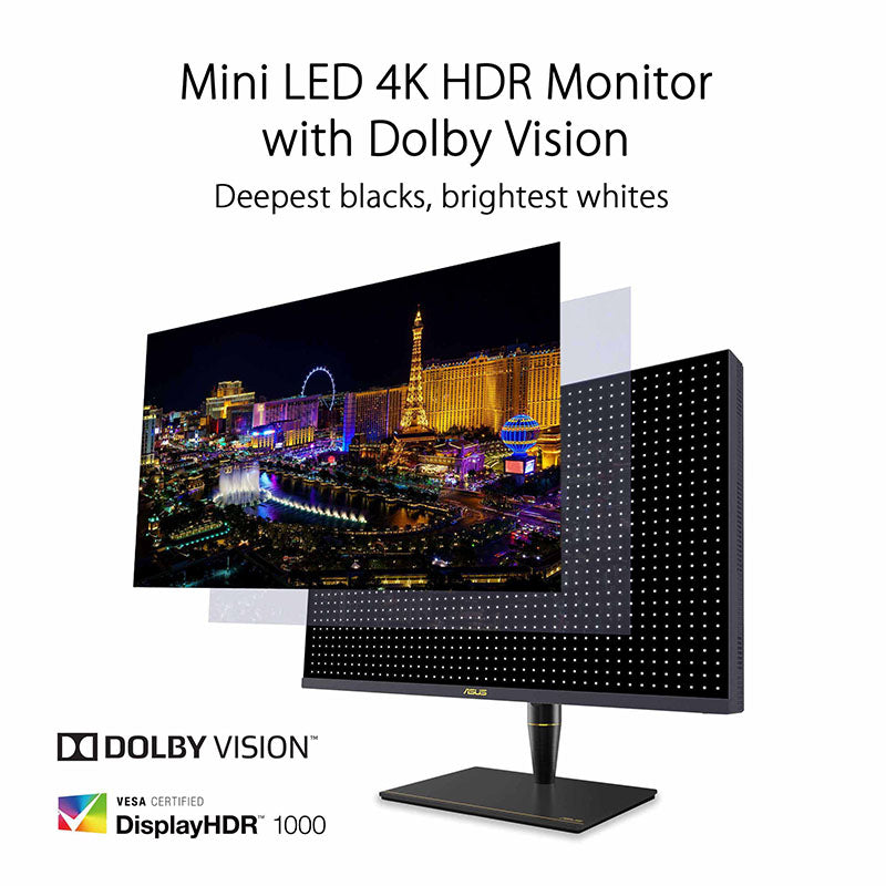 ASUS ProArt Display PA32UCX-PK 4K HDR IPS Mini LED Professional Monitor - 32”, 1200 nits, 10 bit, Dolby Vision, HLG, 1152 zones, ΔE<1, 99% DCI-P3, 99.5% Adobe RGB, 100% sRGB/Rec. 709 , Hardware Calibration, Thunderbolt™ 3, Calman Ready