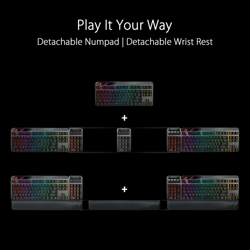 ASUS ROG Claymore II Wireless Modular Gaming Mechanical Keyboard [ROG RX BLUE Switches, detachable numpad & wrist rest]