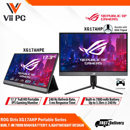ASUS ROG Strix XG17AHPE / XG17AHP Portable USB Type-C Gaming Monitor – 17.3" IPS, FHD (1920x1080), 240Hz(Above 144Hz), 3ms, Adaptive-sync, Non-Glare, Micro-HDMI, Smart Cover, Eyecare