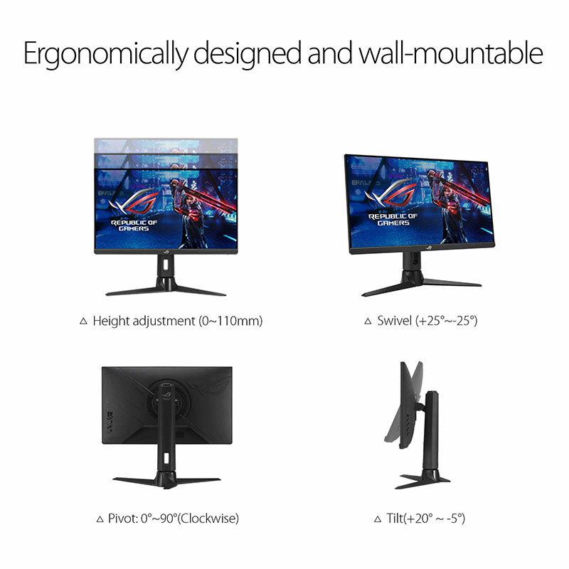 ASUS ROG Strix XG259CM Gaming Monitor - 24.5" FHD, 240Hz (Above 144Hz), 1ms (GTG), Fast IPS, Extreme Low Motion Blur Sync, USB Type-C, 120% sRGB, G-Sync compatible*, KVM support, tripod socket