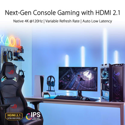 ASUS ROG Swift PG32UQ HDMI 2.1 Gaming Monitor - 32”, 4K UHD (3840 x 2160), IPS, 144 Hz, 1 ms MPRT, NVIDIA G-SYNC compatible, DSC, ELMB Sync, Variable Overdrive, DisplayHDR 600, Quantum-Dot technology, DisplayPort 1.4
